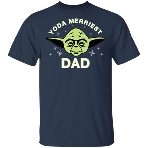 Mens Star Wars Christmas Yoda Merriest Dad T-Shirt Movie Fan Tshirt Fanart Gift Friends Logo T Shirts Quote Saying Slogans Shirt