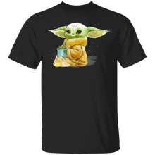 Load image into Gallery viewer, Star Wars The Mandalorian The Child Drink Soup Illustration T-Shirt Movie Fan Tshirt Fanart Gift Friends Logo T Shirts Quote Saying Slogans Shirt
