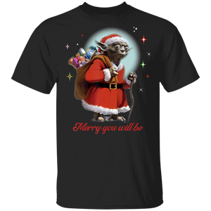 Star Wars Santa Yoda Merry You Will Be T-Shirt Movie Fan Tshirt Fanart Gift Friends Logo T Shirts Quote Saying Slogans Shirt