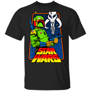Star Wars Boba Fett The Mandalorian Vibrance Graphic T-Shirt Movie Fan Tshirt Fanart Gift Friends Logo T Shirts Quote Saying Slogans Shirt