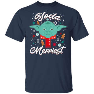 Star Wars Christmas Yoda Merriest Portrait T-Shirt Movie Fan Tshirt Fanart Gift Friends Logo T Shirts Quote Saying Slogans Shirt