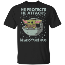 Load image into Gallery viewer, Star Wars The Mandalorian The Child He Also Takes Naps T-Shirt Movie Fan Tshirt Fanart Gift Friends Logo T Shirts Quote Saying Slogans Shirt
