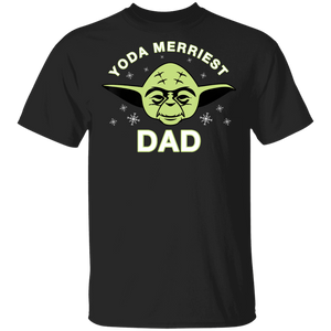Mens Star Wars Christmas Yoda Merriest Dad T-Shirt Movie Fan Tshirt Fanart Gift Friends Logo T Shirts Quote Saying Slogans Shirt